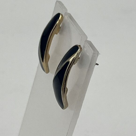 RARE ESTATE VINTAGE 1960- EARLY 70’S CROWN Navy BLUE ENAMEL Stud EARRINGS - Picture 2 of 8